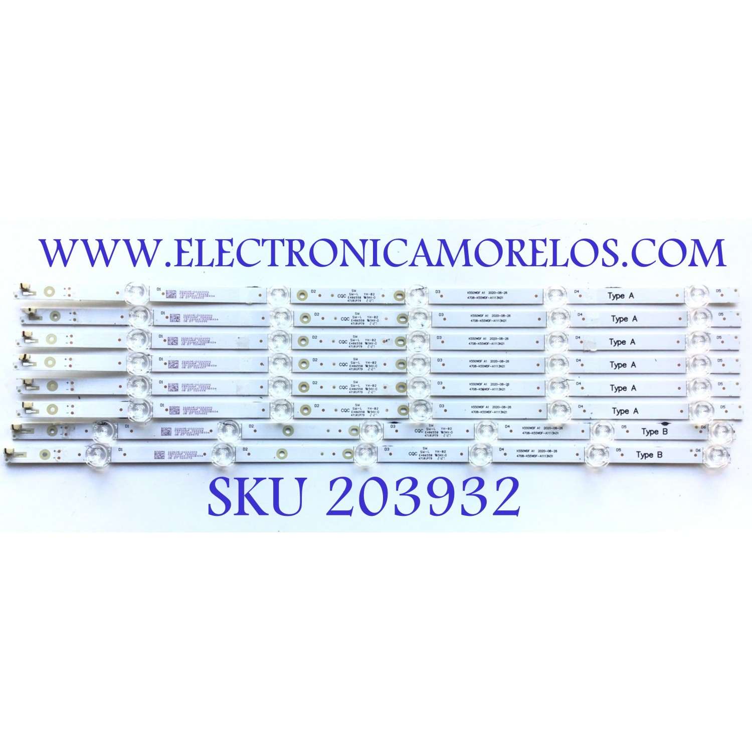 KIT DE LEDS PARA TV SHARP (8 PZ) / NUMERO DE PARTE 4708-K55WDF-A1113N31 / 471R1P79 / 110605-02212001 / K550WDF 21A214 / YD-211113-3210B834 / PANEL 75120R550-KTC-G / MODELO 4T-C55DL7UR / 100012586 55"